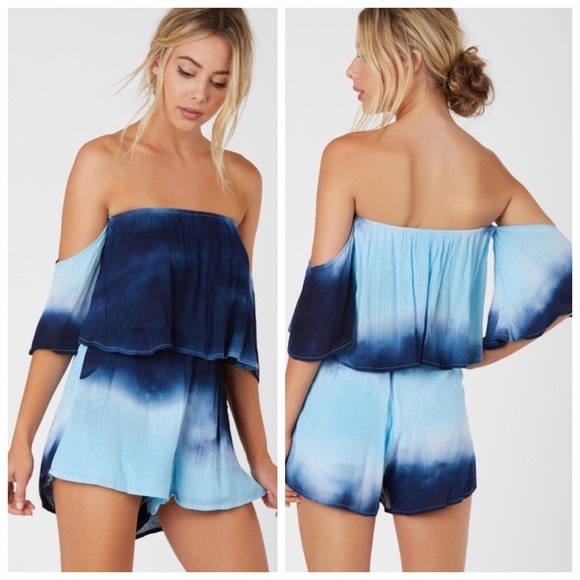 New tie-dye blue Off Shoulder Romper - Picture 3 of 3